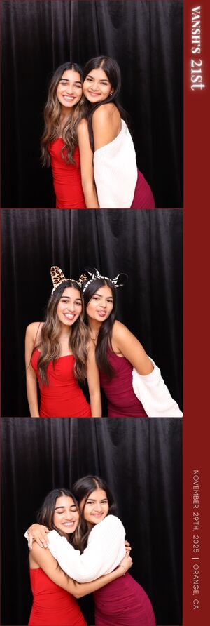 2x6 photo strip from a 21st birthday in Orange, CA, with the name and date printed down the side